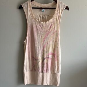 Free People Cream Pink Graphic Scoop Neck Tank Top Medium